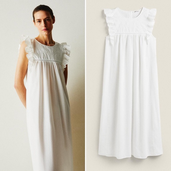 Zara Other - Zara White Embroidered Sleeveless Nightgown with Ruffles XS